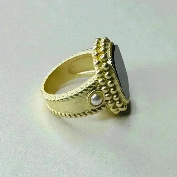 BLACK ONYX STONE , BEADING & PEARLS SET MUTED GOLD - Picture 6 of 9